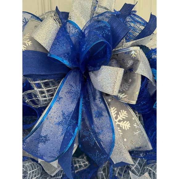 Blue and Silver Wreath & Christmas Garland Holiday Home Decor, Front Door Hanger - Picture 9 of 11